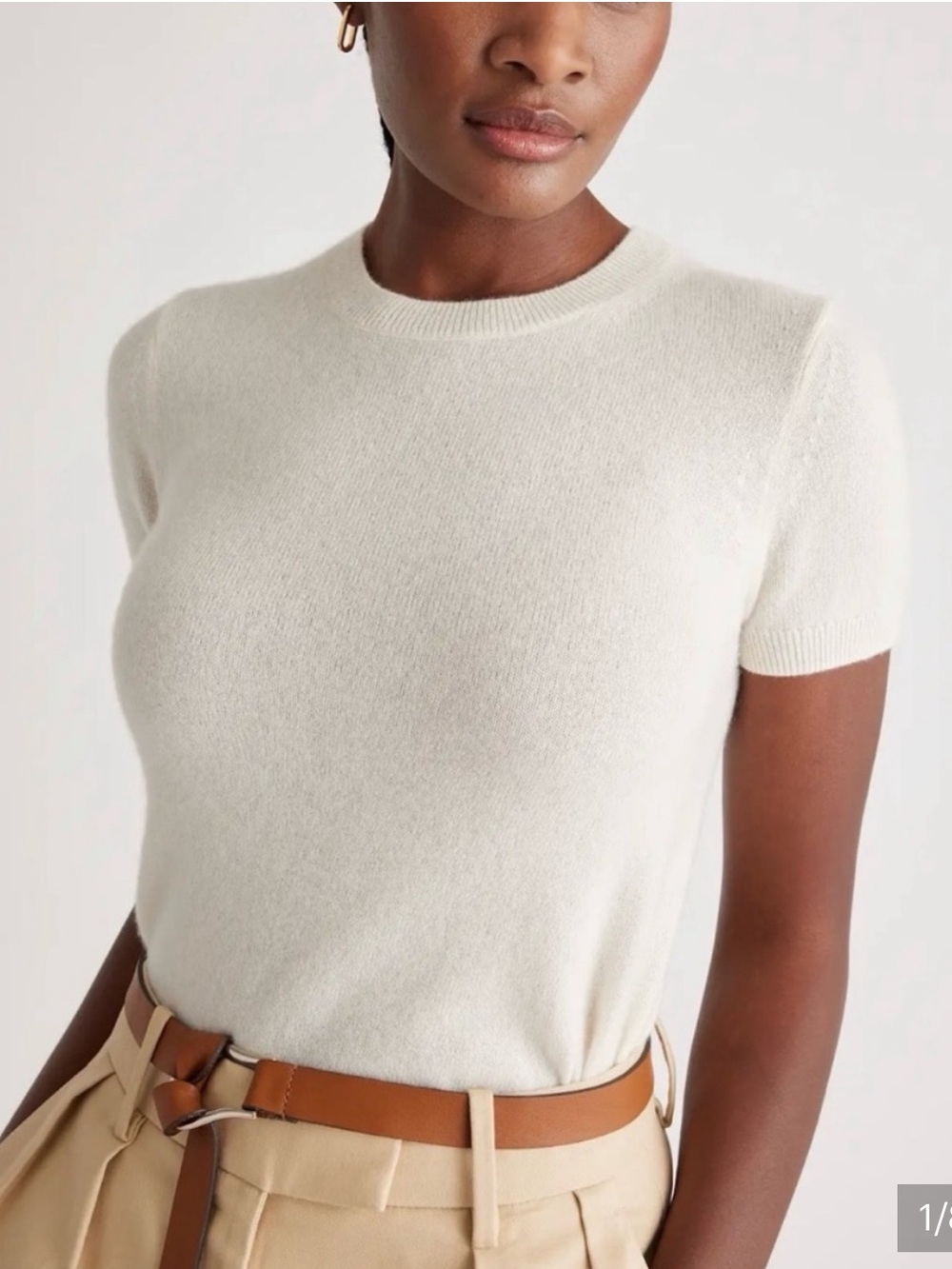 Quince Mongolian Cashmere Sweater Tee Ivory Womens Small
